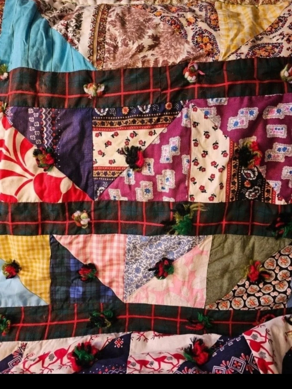 Vintage Handmade Crazy Quilt, Measures 72